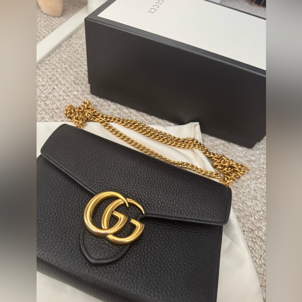 Authentic Gucci GG Marmont Chain Wallet Black Bag